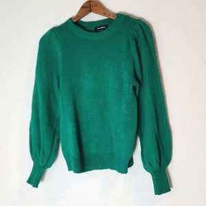 525 America green puff shoulder/sleeve cotton sweater, sz S